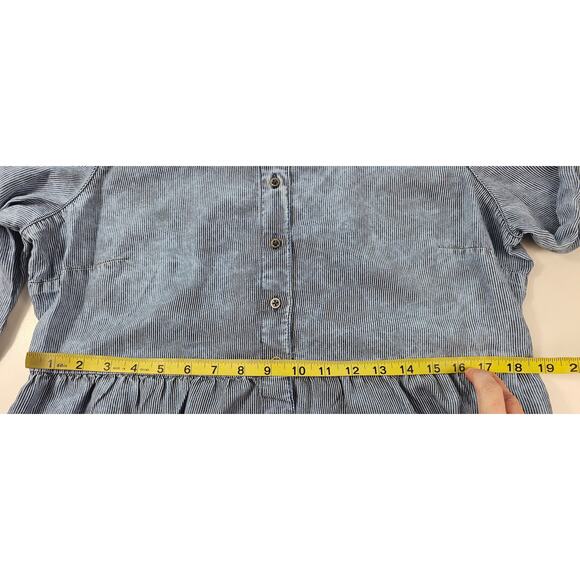 Coldwater creek 14 PETITE 14P chambray stripe button front pocket dress lyocell - Picture 8 of 9